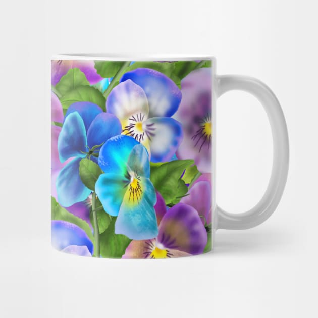 Beautiful Pansy Flowers Violet Viola Tricolor Floral Pattern. Watercolor Hand Drawn Decoration. Spring colorful pansies in bloom garden flowers. by sofiartmedia